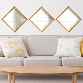 Wallity Set de 3 Espejos de Cristal Oro y Plata 24 x 24 cm